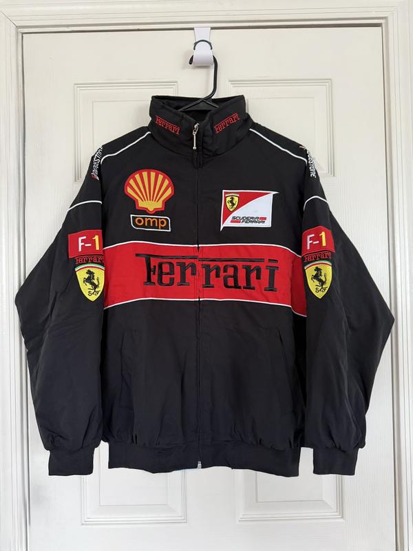 Retro Ferrari Jacket | Embroidered Patches & Cotton Padded | Unisex streetwear bomber jacket