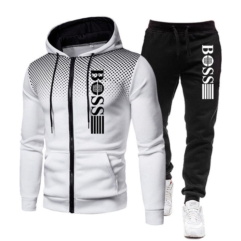 New Men's Zip Sweater Hooded Sports Suit Autumn and Winter Fashion Brand Printing Casual Sweatshirt Outfit