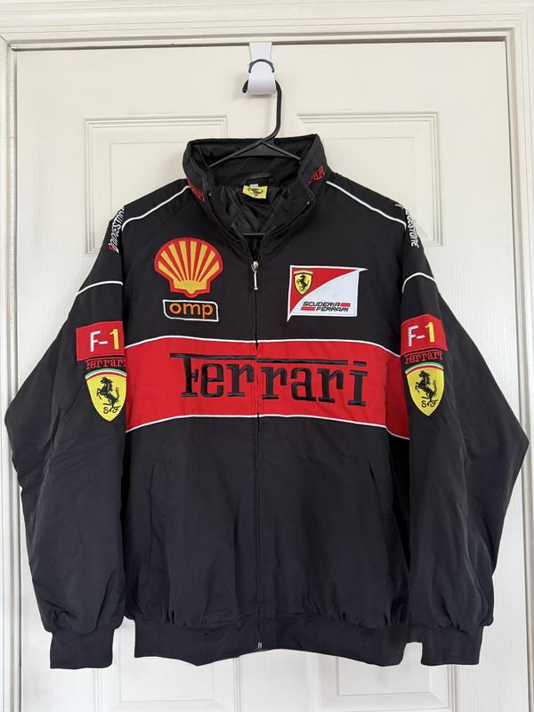 Retro Ferrari Jacket | Embroidered Patches & Cotton Padded | Unisex streetwear bomber jacket