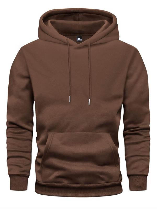 Men's Solid Pocket Hoodie, Regular Fit Casual Long Sleeve Hooded Sweatshirt for All Seasons, Fashion Men's Clothes for Daily Wear, Fall Clothes 2024