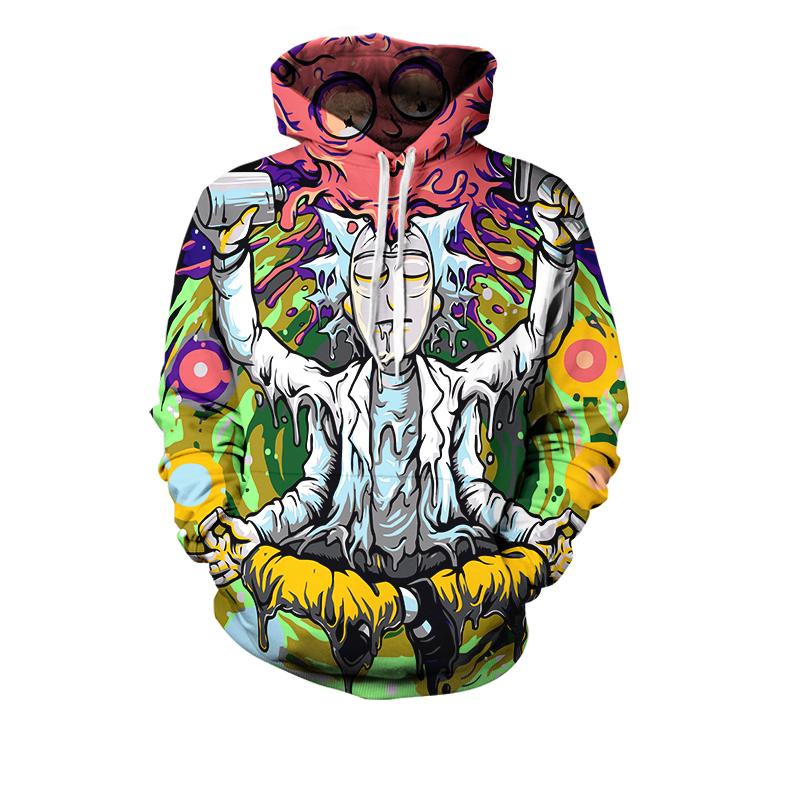 Unisex Cartoon Rick and Morty Hoodie 3D Printed Hooded Pullover Sweatshirt for Adults