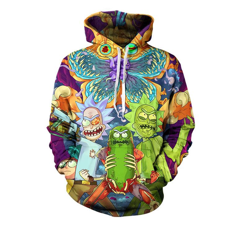 Unisex Cartoon Rick and Morty Hoodie 3D Printed Hooded Pullover Sweatshirt for Adults