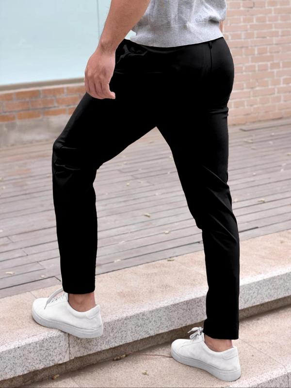 Men's Solid Color Skinny Pants, Slim Business Formal Pants for Work Office, Men's Trousers for All Seasons