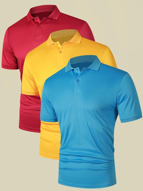 Men's Solid Short Sleeve Polo Shirt, Polo Shirts Men, Casual Breathable Half Button Collared Top for Summer, Fashion Men's Clothes for Daily Wear