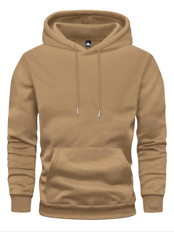 Men's Solid Pocket Hoodie, Regular Fit Casual Long Sleeve Hooded Sweatshirt for All Seasons, Fashion Men's Clothes for Daily Wear, Fall Clothes 2024