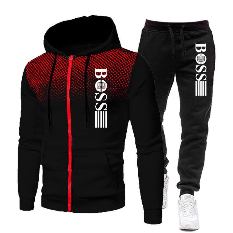 New Men's Zip Sweater Hooded Sports Suit Autumn and Winter Fashion Brand Printing Casual Sweatshirt Outfit