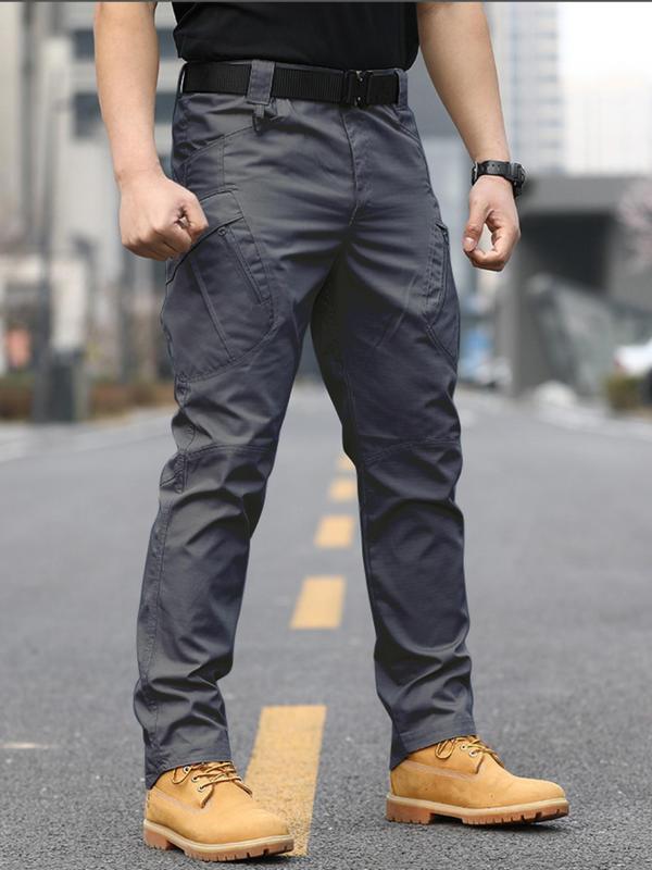 Men's Solid Pocket Zipper Cargo Pants without Belt, Regular Fit Casual Comfy Trousers for Outdoor Activities, Pants for Men, Woven Bottoms for Men