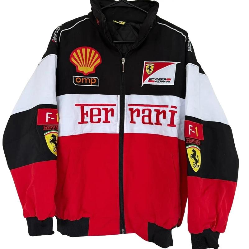 Retro Ferrari Jacket | Embroidered Patches & Cotton Padded | Unisex streetwear bomber jacket