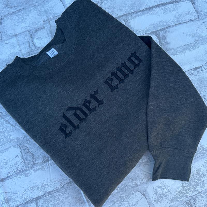 Elder Emo Embroidered Crewneck Long Sleeve  Embroidery Unisex