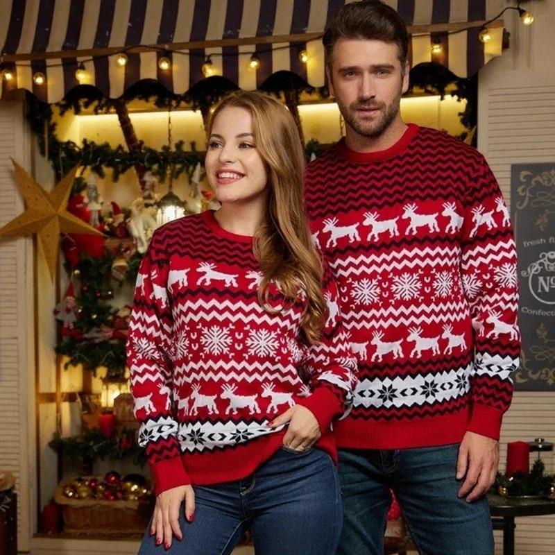 2023 Winter Men Women Christmas Sweaters Casual Loose Jacquard Knitwear Warm Thick Couples Matching Clothes Pullover Top Jumpers