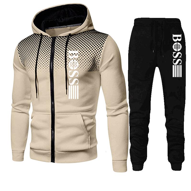 New Men's Zip Sweater Hooded Sports Suit Autumn and Winter Fashion Brand Printing Casual Sweatshirt Outfit