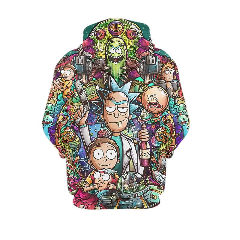 Unisex Cartoon Rick and Morty Hoodie 3D Printed Hooded Pullover Sweatshirt for Adults