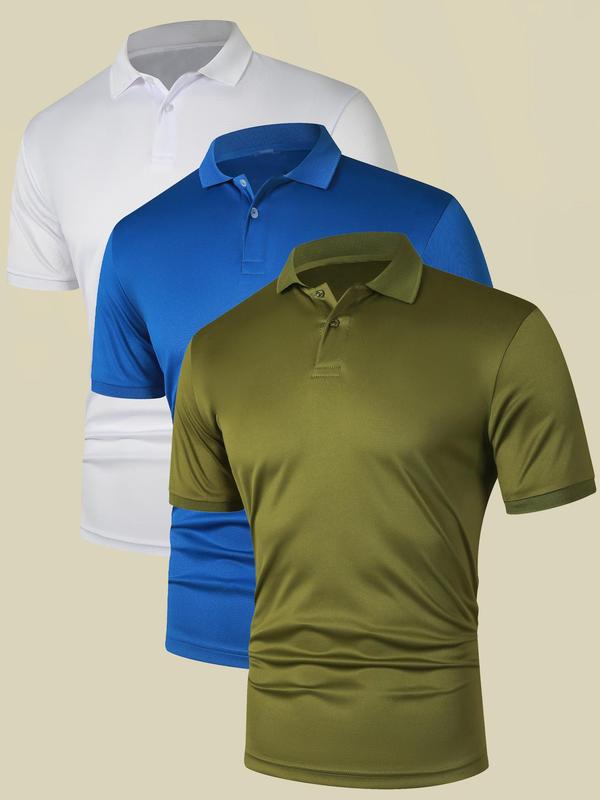 Men's Solid Short Sleeve Polo Shirt, Polo Shirts Men, Casual Breathable Half Button Collared Top for Summer, Fashion Men's Clothes for Daily Wear