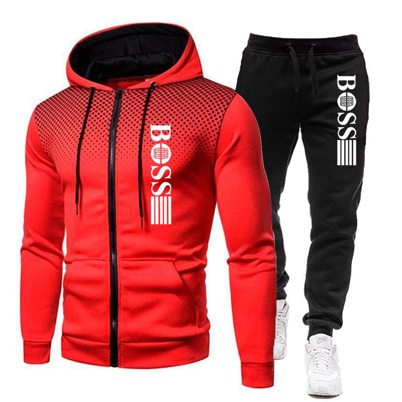 New Men's Zip Sweater Hooded Sports Suit Autumn and Winter Fashion Brand Printing Casual Sweatshirt Outfit