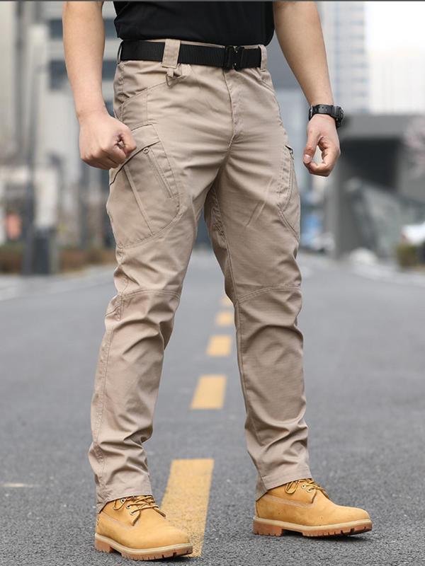 Men's Solid Pocket Zipper Cargo Pants without Belt, Regular Fit Casual Comfy Trousers for Outdoor Activities, Pants for Men, Woven Bottoms for Men