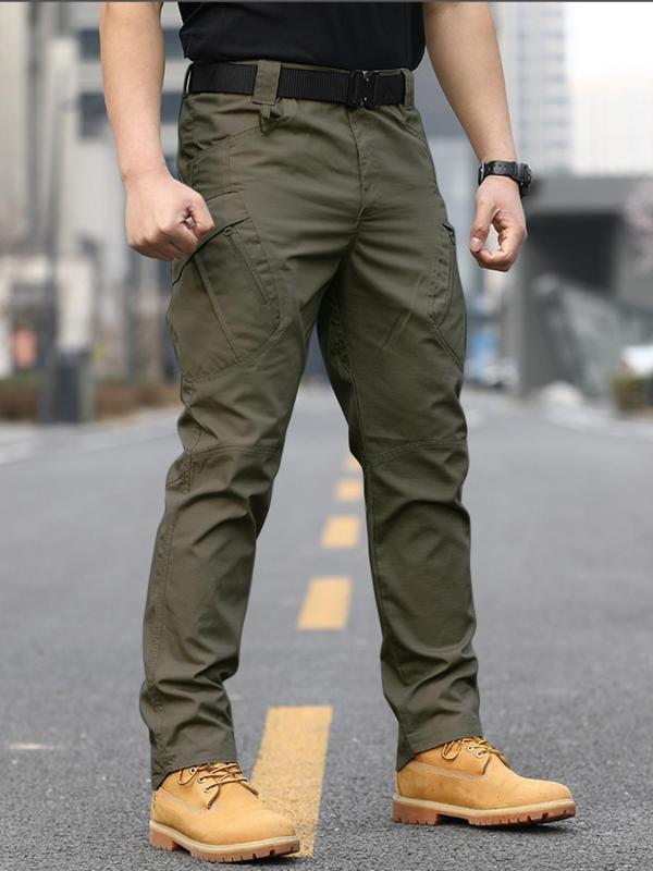 Men's Solid Pocket Zipper Cargo Pants without Belt, Regular Fit Casual Comfy Trousers for Outdoor Activities, Pants for Men, Woven Bottoms for Men