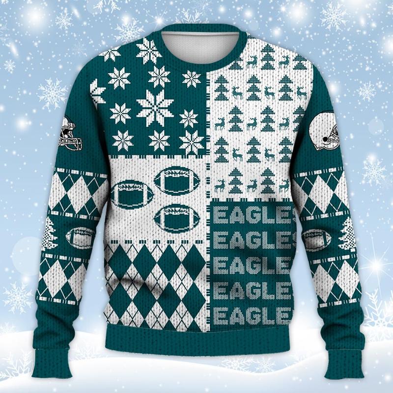 Eagles Ugly Sweater Christmas, Retro Football American Sweatshirt Pattern 3D Hoodie, Shirt Xmas Full Print 1311S LTRP