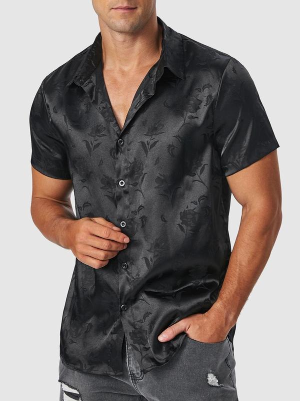 Men's Ditsy Floral Print Button Front Shirt, Loose Casual Short Sleeve Collar Shirt for Summer, Boyfriend Gifts, Summer Clothes, Beach Outfits, Fashion Men's Top for Beach Vacation Hawaiian Shirt