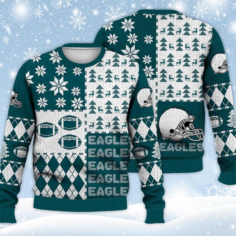 Eagles Ugly Sweater Christmas, Retro Football American Sweatshirt Pattern 3D Hoodie, Shirt Xmas Full Print 1311S LTRP