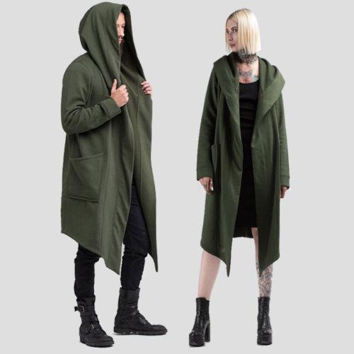 Men Winter Casual Hoodie, Solid Color Cardigan Cloak Coat, Open Front Warm Long Outwear