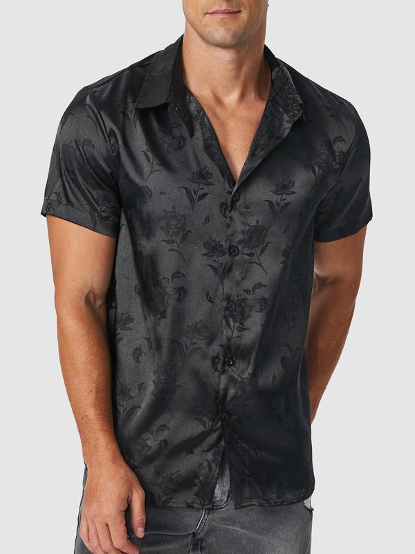 Men's Ditsy Floral Print Button Front Shirt, Loose Casual Short Sleeve Collar Shirt for Summer, Boyfriend Gifts, Summer Clothes, Beach Outfits, Fashion Men's Top for Beach Vacation Hawaiian Shirt