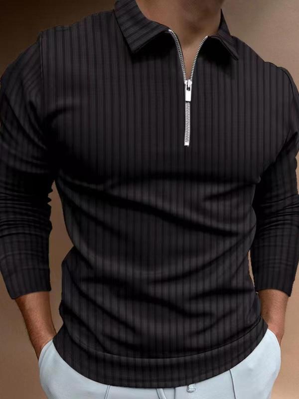 Men's Solid Zipper Polo Shirt, Regular Fit Casual Long Sleeve Collared Top for Business Daily Wear, Fashion Men's Clothes for All Seasons