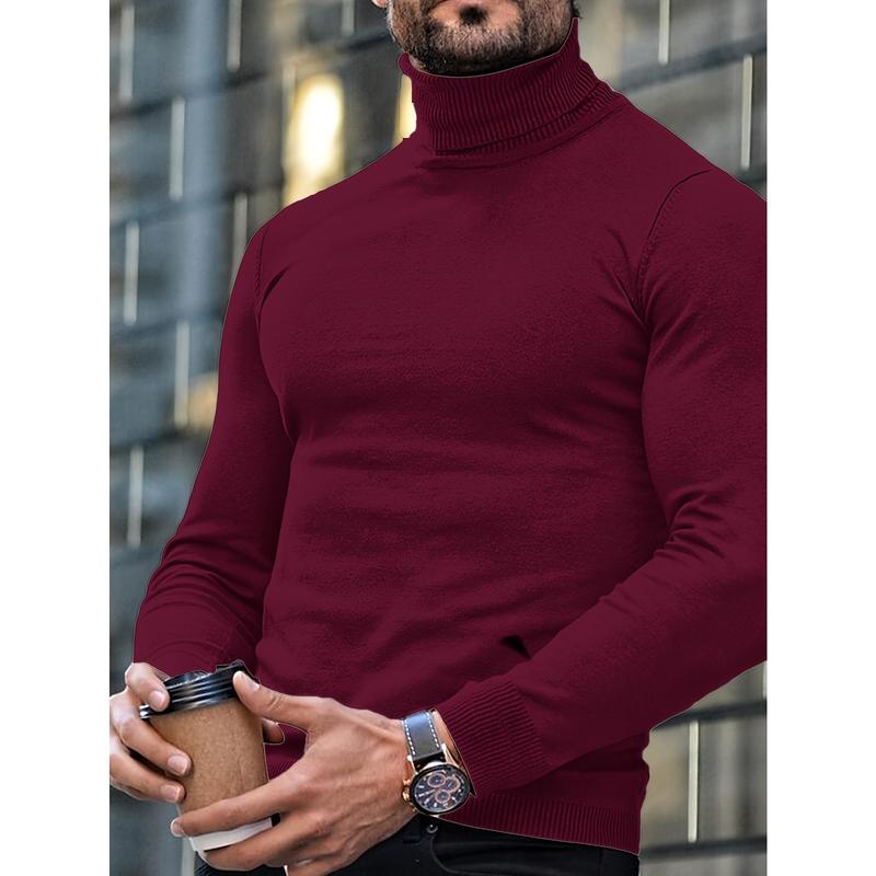 Classic Style Solid Turtle Neck And Long Sleeve Sweater For Men, Chic And Trendy Tops For Autumn And Winter Daily Outerwear