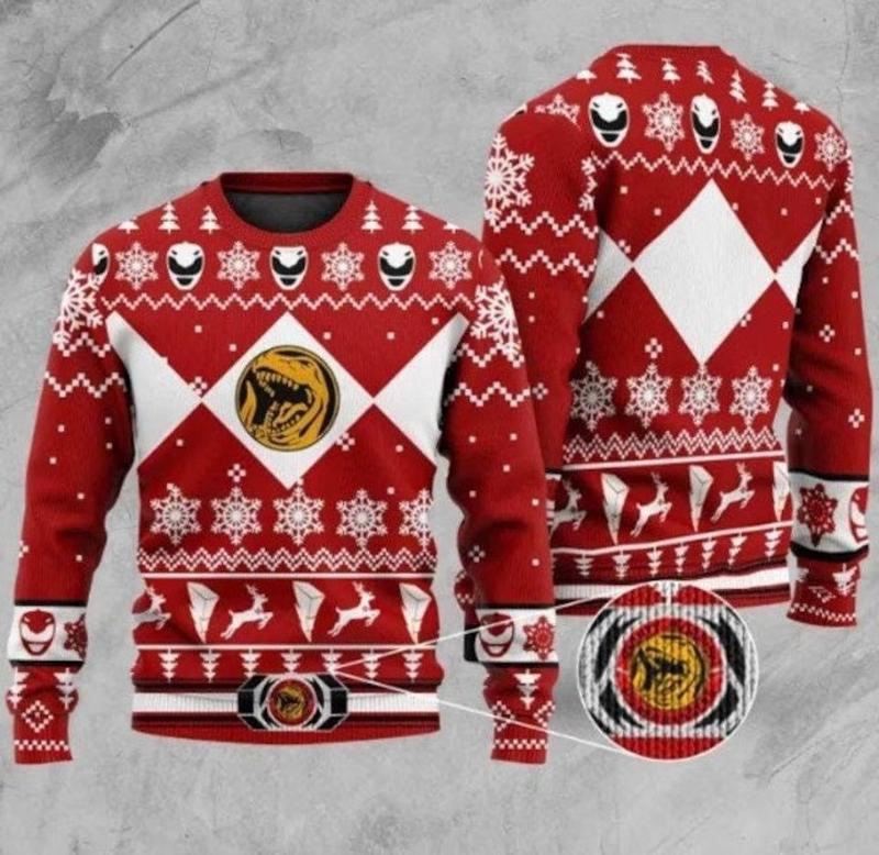 Power Ranger Ugly Christmas Sweater, Dino Power Rangers Sweater, 90s Nostalgia Christmas Sweater, Gift For Fans