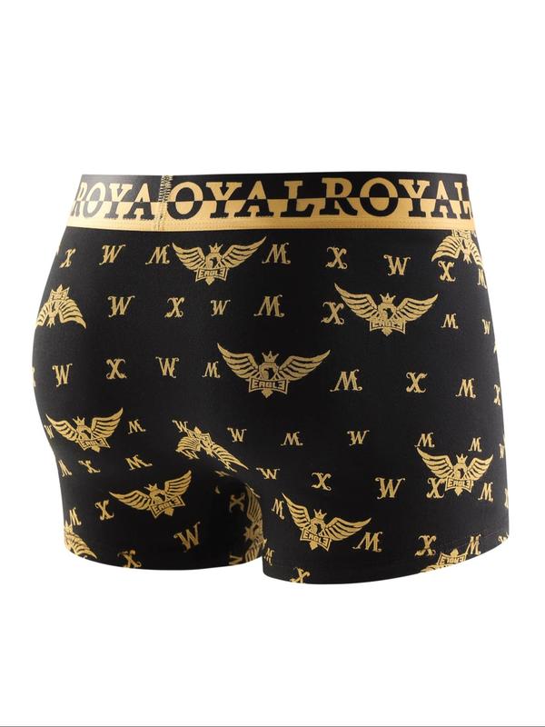 Men's All Over Print Letter Tape Boxer Brief, Casual Comfy Breathable Underwear for Daily Wear, Mens Underwear for All Seasons