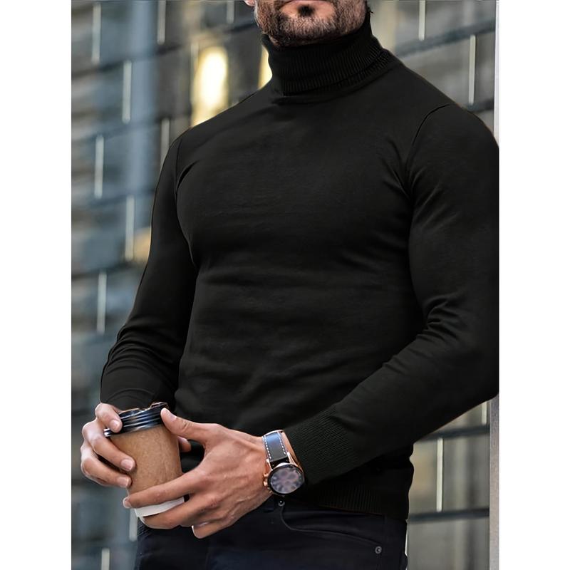 Classic Style Solid Turtle Neck And Long Sleeve Sweater For Men, Chic And Trendy Tops For Autumn And Winter Daily Outerwear