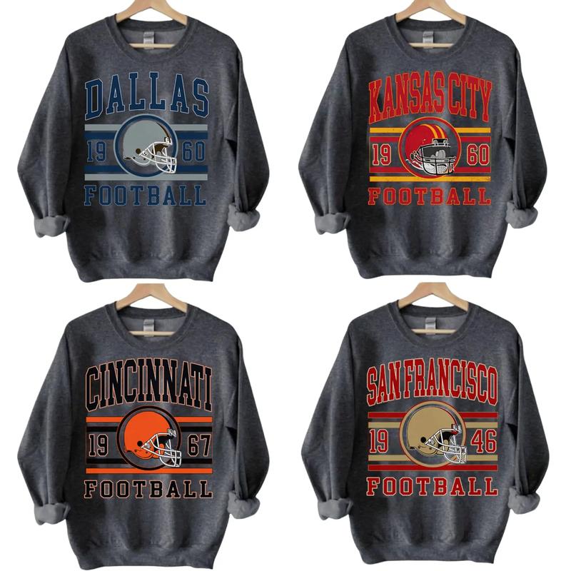 Vintage All Teams Football Pullovers Dark Heather Sweatshirt With Big Words Logo, Vintage Football Hometown Sweatshirt, Dark Heather Unisex Cotton Graphic Sweatshirt For Fan ALD02 Casual Round Neck Classic Fabric