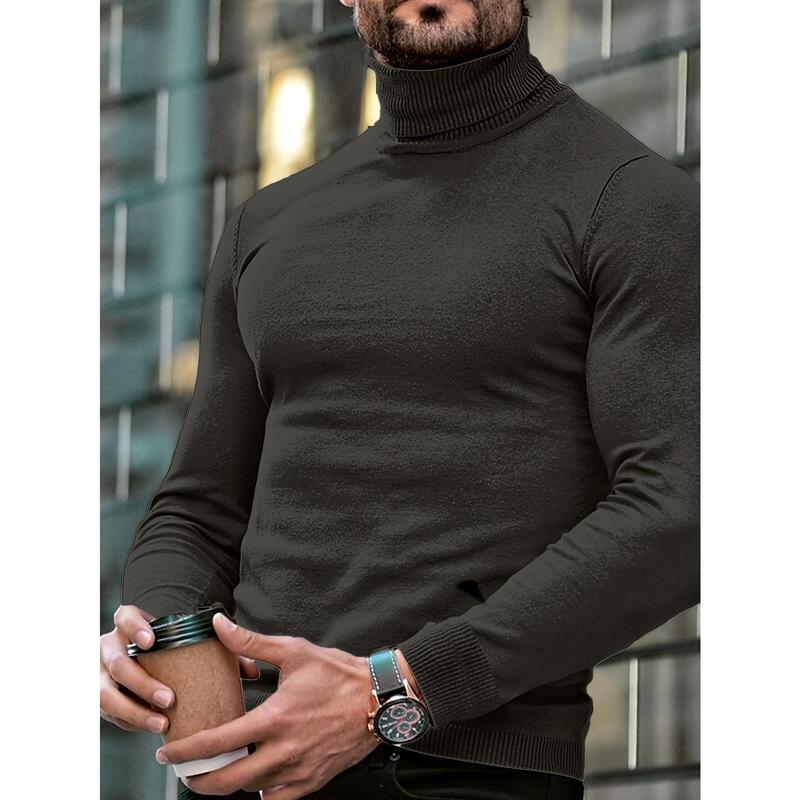 Classic Style Solid Turtle Neck And Long Sleeve Sweater For Men, Chic And Trendy Tops For Autumn And Winter Daily Outerwear