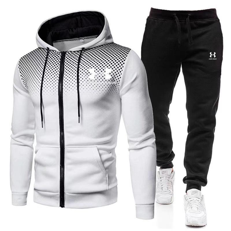 2024 Under Armour New Casual Polka Dot Zip Athietic HoodedSweatshirt Sweatsuit Men's Fleece-Lined