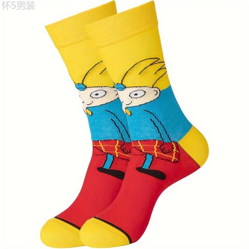 20 Pairs Of Men's Knitted Fun Cartoon Pattern Crew Socks, Comfy & Breathable Elastic Socks, For Gifts, Parties And Daily Wearing Fabric Menswear