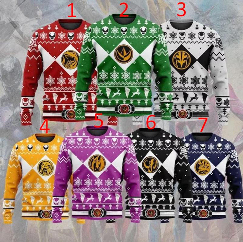 Power Ranger Ugly Christmas Sweater, Dino Power Rangers Sweater, 90s Nostalgia Christmas Sweater, Gift For Fans