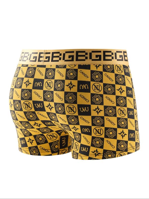 Men's All Over Print Letter Tape Boxer Brief, Casual Comfy Breathable Underwear for Daily Wear, Mens Underwear for All Seasons