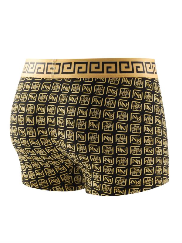 Men's All Over Print Letter Tape Boxer Brief, Casual Comfy Breathable Underwear for Daily Wear, Mens Underwear for All Seasons