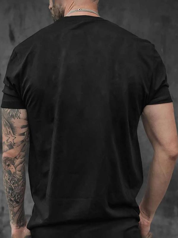 Men's Figure & Hand Print Round Neck Tee, Regular Fit Casual Short Sleeve Crew Neck T-Shirt for Summer, Fashion Men's Top for Daily Wear