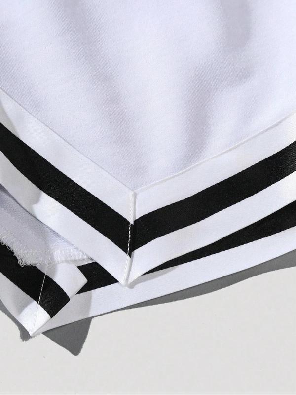 Men's Letter & Striped Print Drawstring Pocket Shorts, Loose Casual Elastic Waist Straight Leg Shorts for Summer, Knitting Bottoms for Men