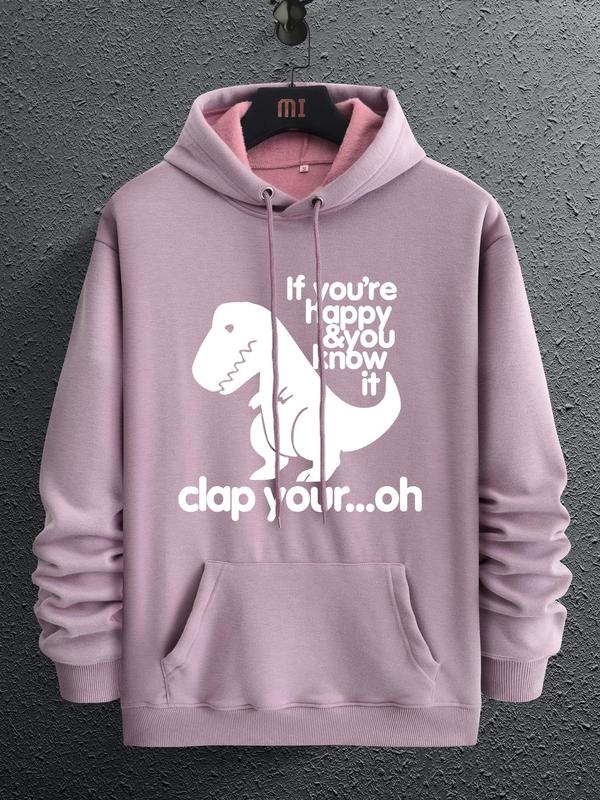 Unisex Men's Cartoon Dinosaur Graphic Print Drawstring Hoodie, Regular Fit Casual Streetwear Pocket Long Sleeve Hooded Sweatshirt, Designer Clothing, Men Clothes for Fall & Winter Daily Wear