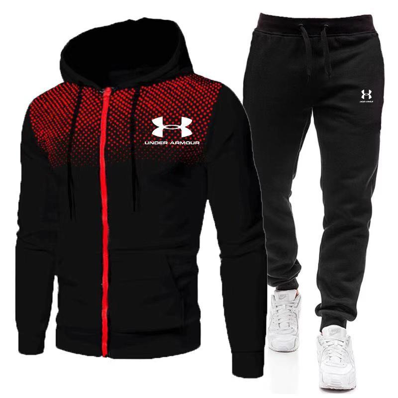 2024 Under Armour New Casual Polka Dot Zip Athietic HoodedSweatshirt Sweatsuit Men's Fleece-Lined