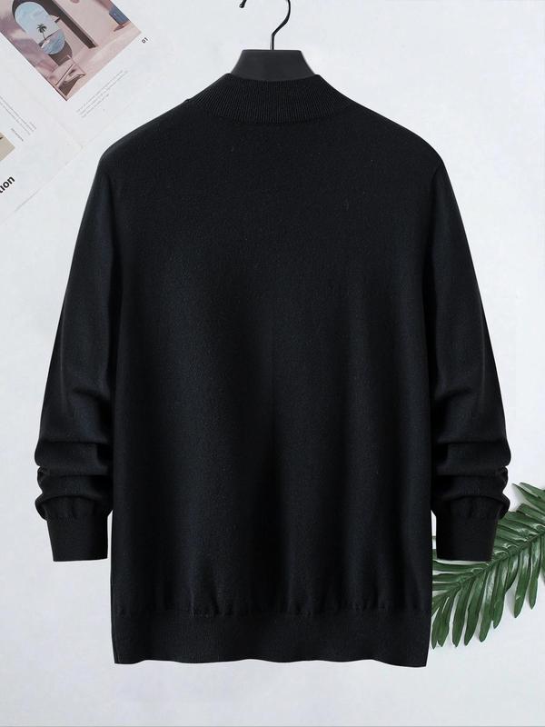 Men's Slim Solid High Neck Sweater, Casual Long Sleeve  Jumper for Fall & Winter, Fashion Men's Knitwear for Daily Wear