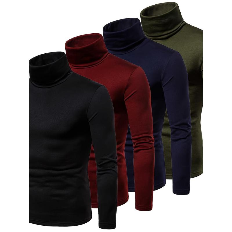 Men's Winter Warm Pullover, Turtleneck Slim Fit Stretch T-shirt, Solid Color Long-Sleeved Top Knitwear Menswear