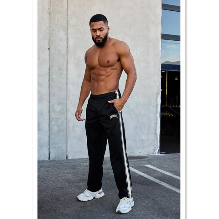 YOUNG LA new sports pants splicing printed mid-waist straight pants gym sports webbing casual pants men girl