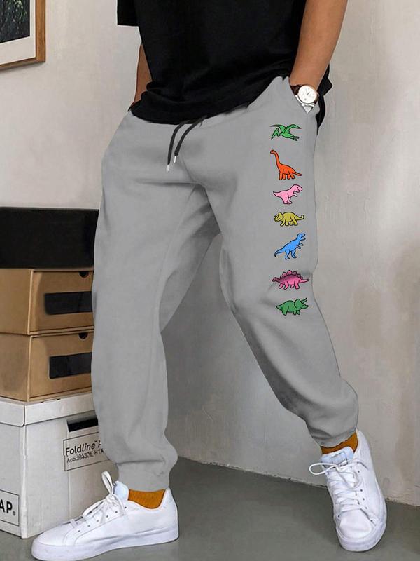 Men's Dinosaur Print Pocket Drawstring Waist Sweatpants, Summer Outfits, Regular Fit Casual Soft Streetwear Jogger Pants for Outdoor Daily Wear, Men's Trousers for All Seasons