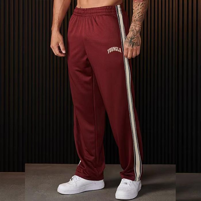 YOUNG LA new sports pants splicing printed mid-waist straight pants gym sports webbing casual pants men girl