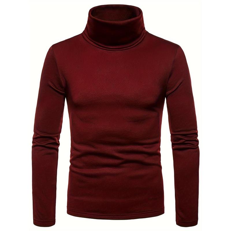 Men's Winter Warm Pullover, Turtleneck Slim Fit Stretch T-shirt, Solid Color Long-Sleeved Top Knitwear Menswear