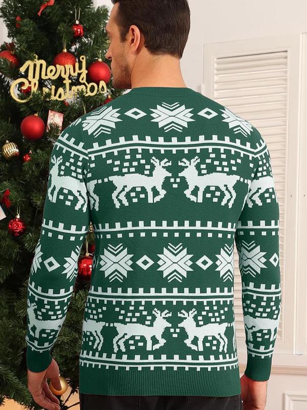 Men's Christmas Print Round Neck Sweater, Regular Fit Casual Long Sleeve Crew Neck Jumper for Fall & Winter, Fashion Men's Knitwear for Daily Wear