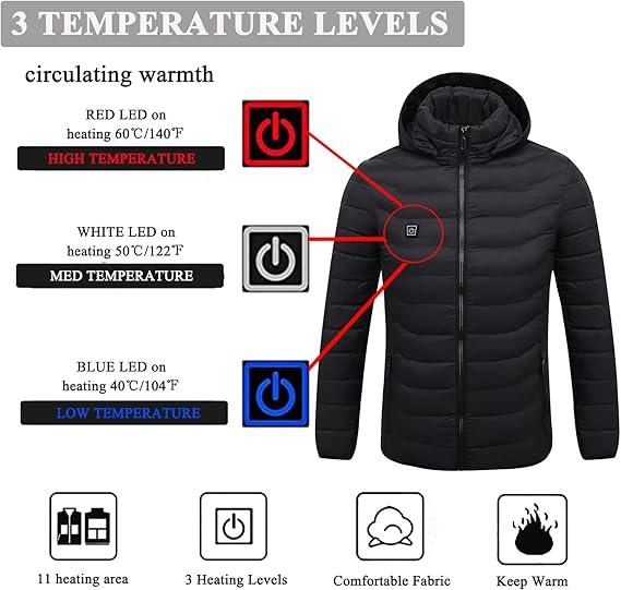 Rechargeable Heated Jacket for Both Genders - Detachable Hood, Ideal for Outdoor Sports and Activities lightweight winter outdoor comfort technical jacket safety jacket