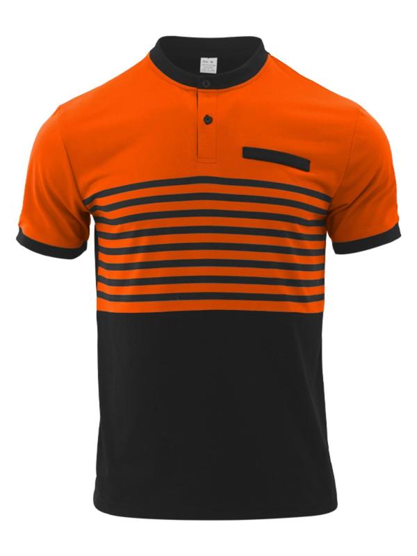 Men's Colorblock Striped Print Polo Shirt, Regular Fit Casual Business Short Sleeve Button Front Top for Summer, Fashion Men's Clothes for Daily Wear